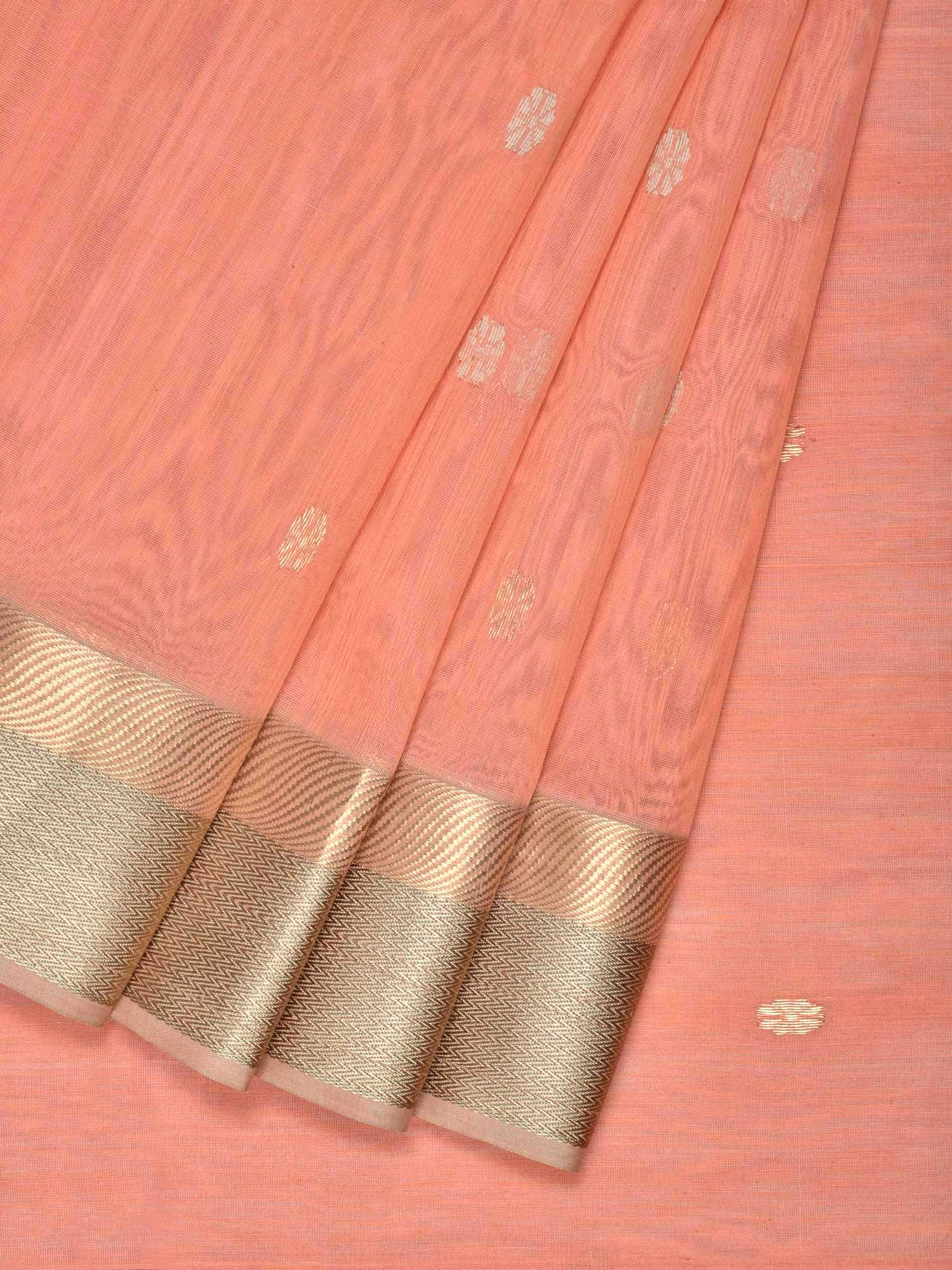 PEACH BANARAS SILK HANDLOOM SAREE WITH SMALL MANGO BUTA DESIGN B0268